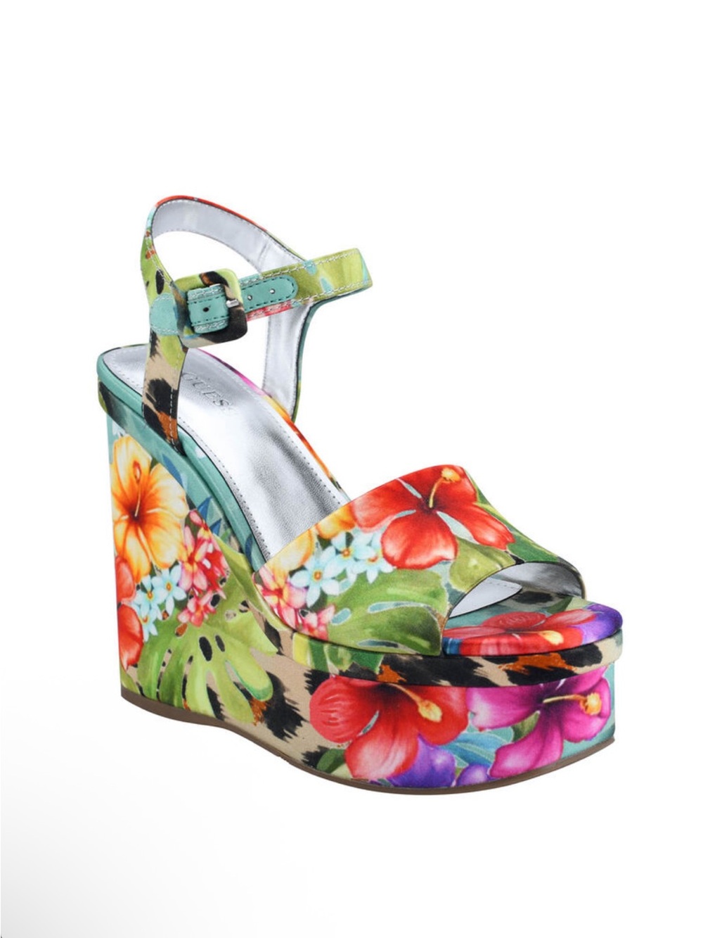 GUESS Carisa Floral and Leopard Platform Wedge Sandals NWOT